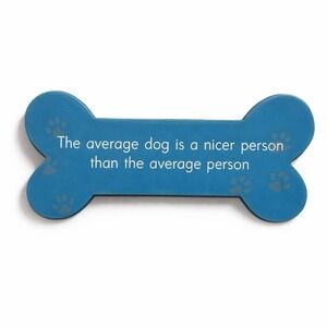 Dog Lover Wall Plaque Bone Shape Funny Quote Blue Paw Print Sign Decor